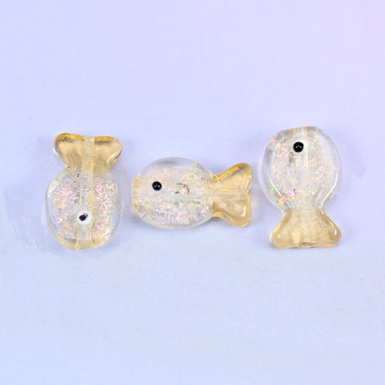 Iridescent Yellow Fish Glass Beads: Jewelry Making Supply