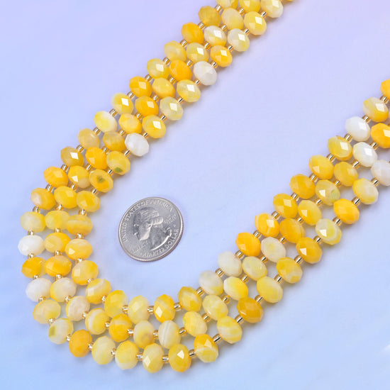Dyed Yellow Strip Agate Faceted Rondelle Beads, 15.5 inch strand