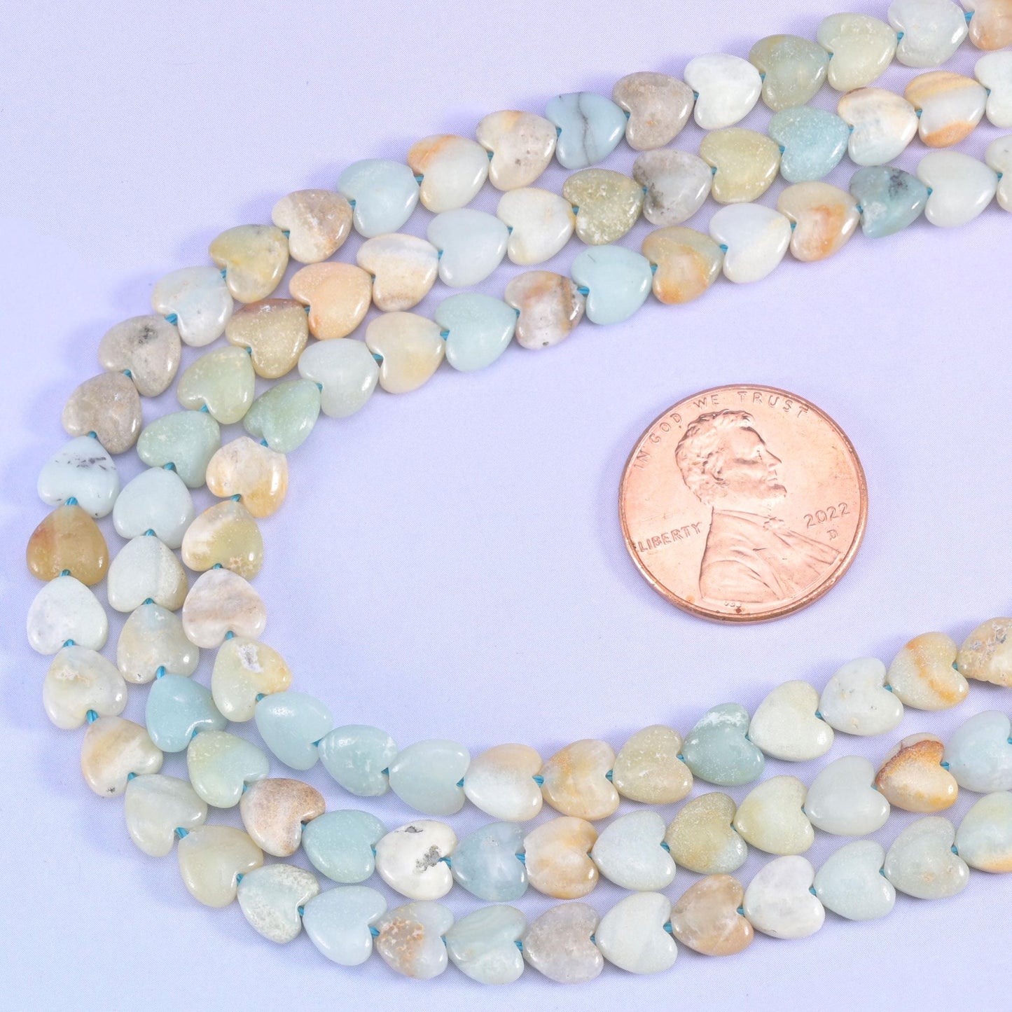 Multi-color amazonite heart beads, 15 inch strand