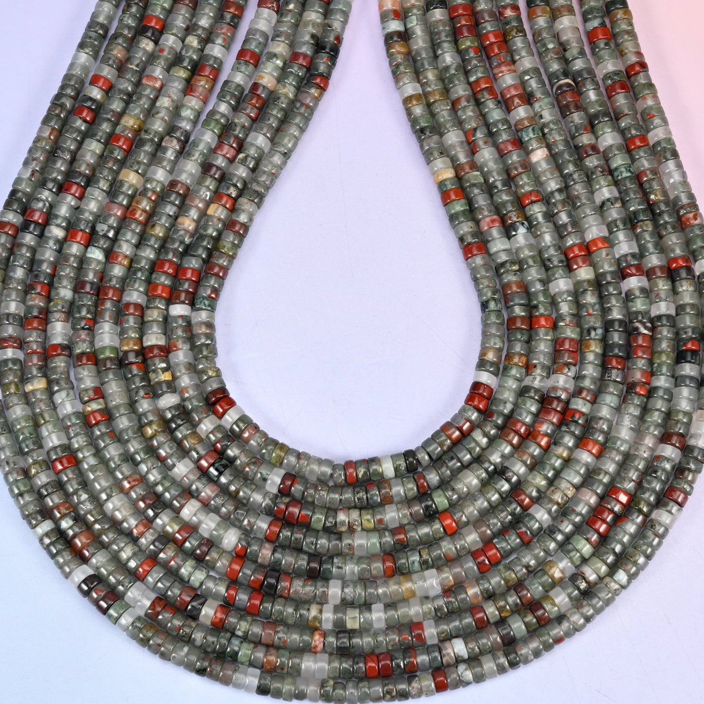 African Bloodstone Smooth Heishi Disc Beads: Jewelry Making Supply, 15.5 Inch Strand