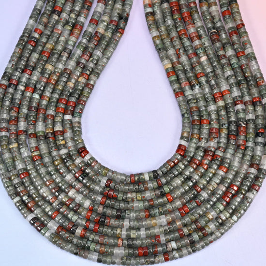 African Bloodstone Smooth Heishi Disc Beads: Jewelry Making Supply, 15.5 Inch Strand