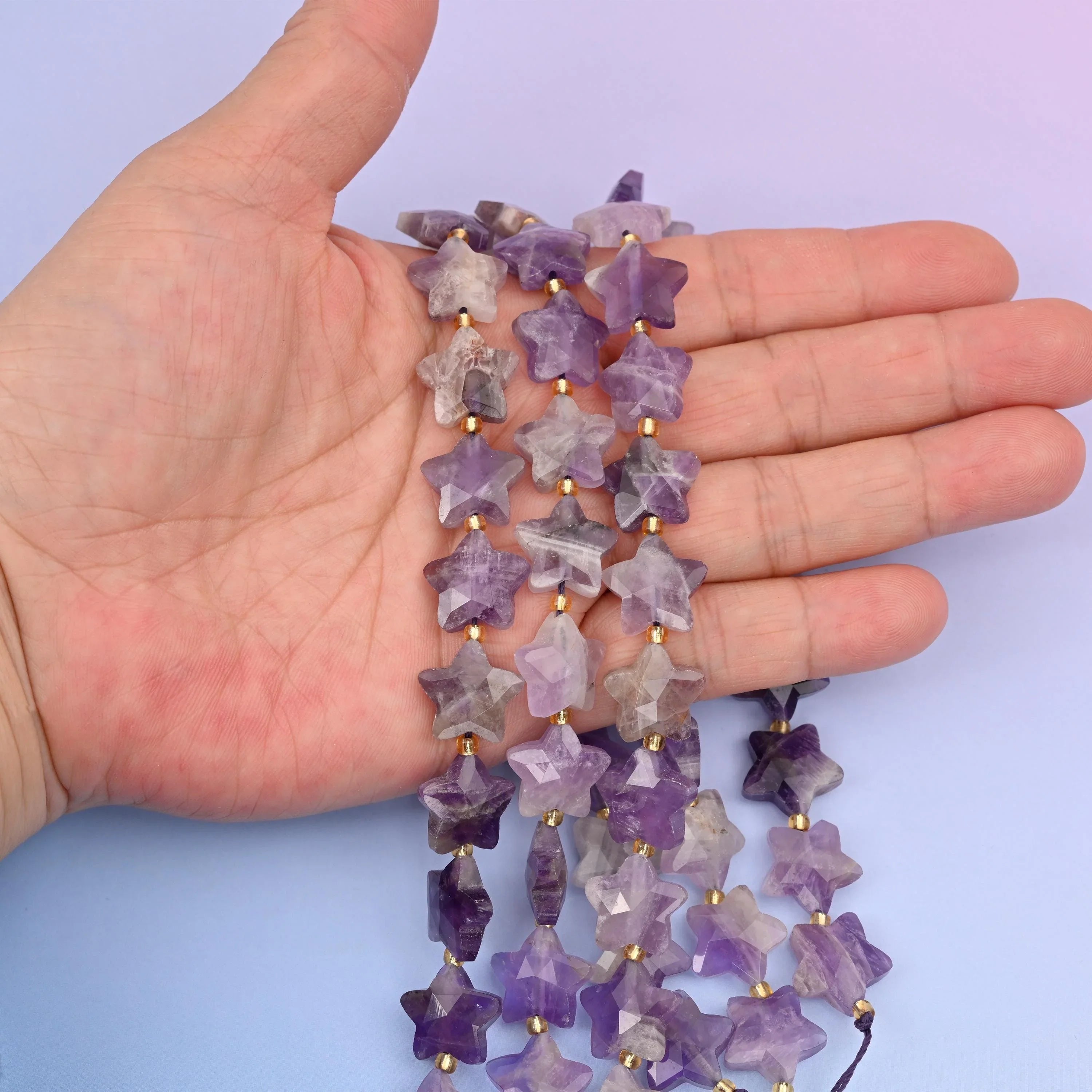 Amethyst beads, 5 pointed faceted star, 14mm