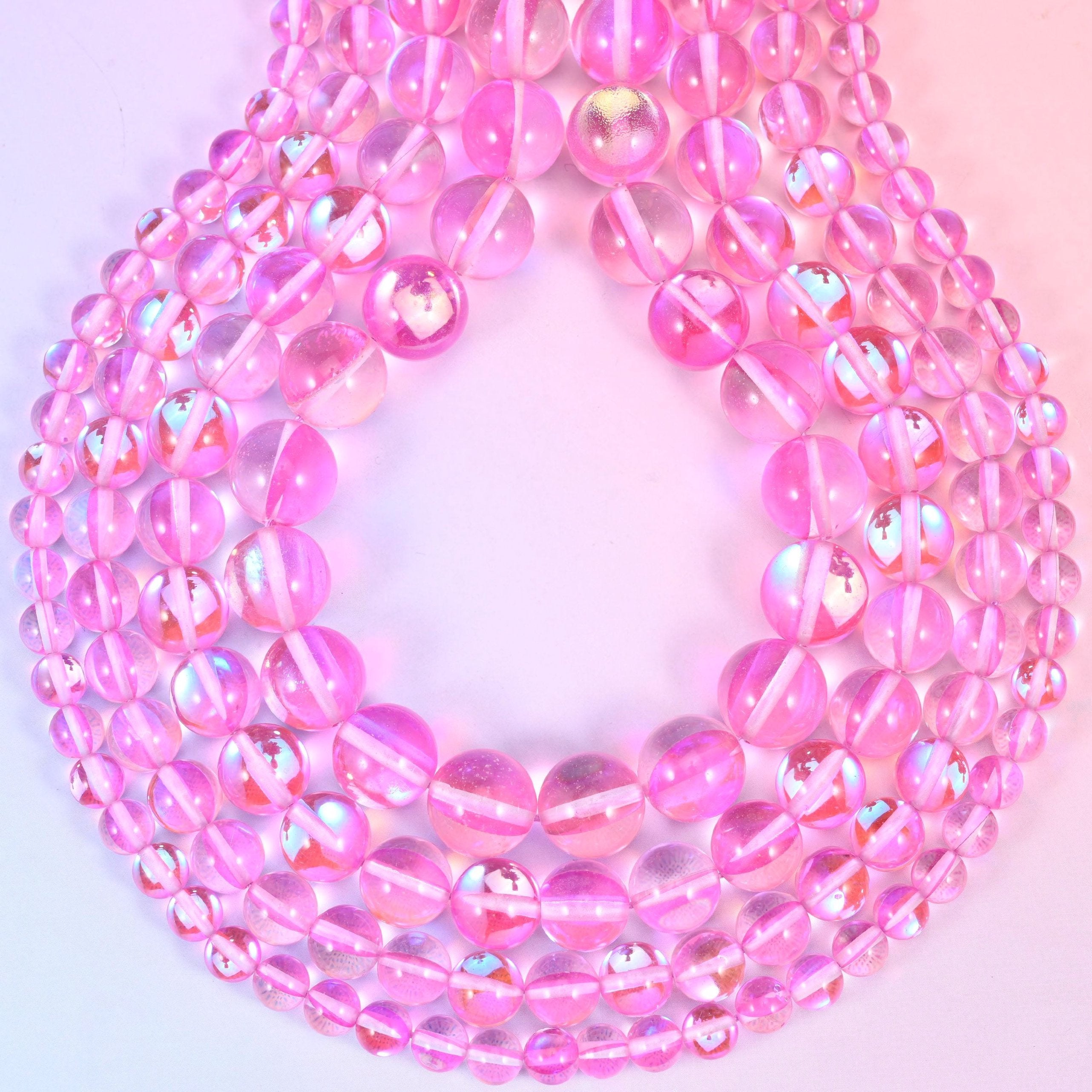Mystic Aura Pink Round Glass Beads, approximately 1.0mm drill hole
