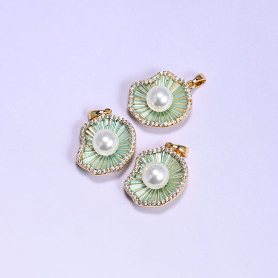 Shell Pearl Zircon Charms, bail approx 6.0mm x 2.90mm