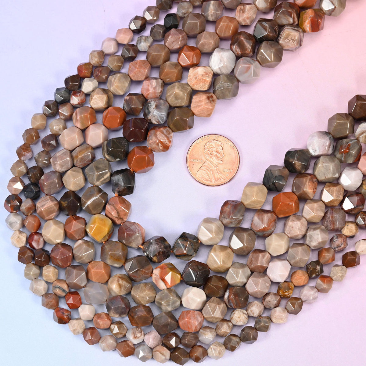Petrified Wood Faceted Diamond Star Cut Beads, 15.5 inch strand