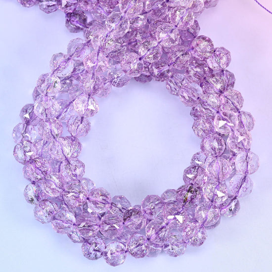 Transparent Purple Faceted Round Glass Beads: Size 10mm, Jewelry Making Supply