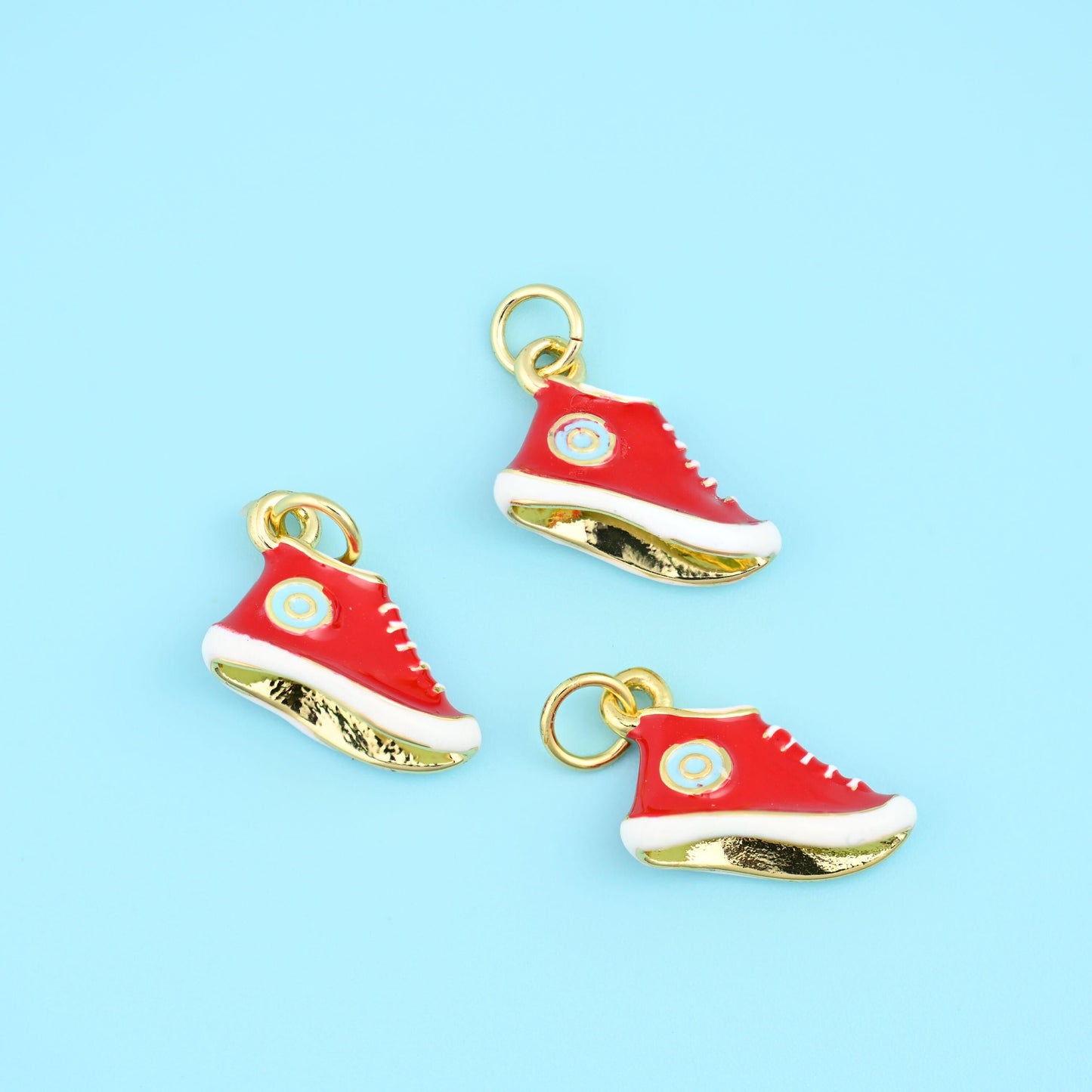18K Gold Filled Enamel Sneaker Pendant 16.8x11mm in coloured enamel with white lacing and an 18K gold sole