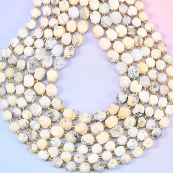 Faceted spiral twist cut natural white opal beads