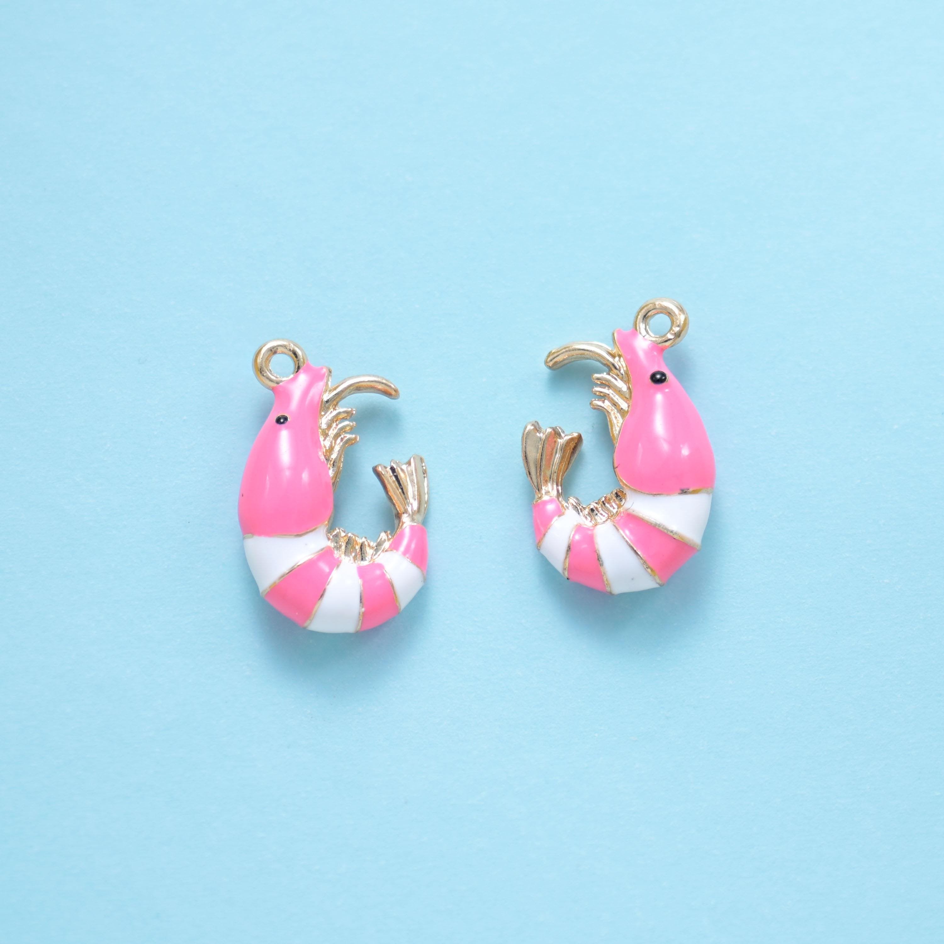 18K Gold Filled Enamel Shrimp Charms for DIY Jewelry Making Supply