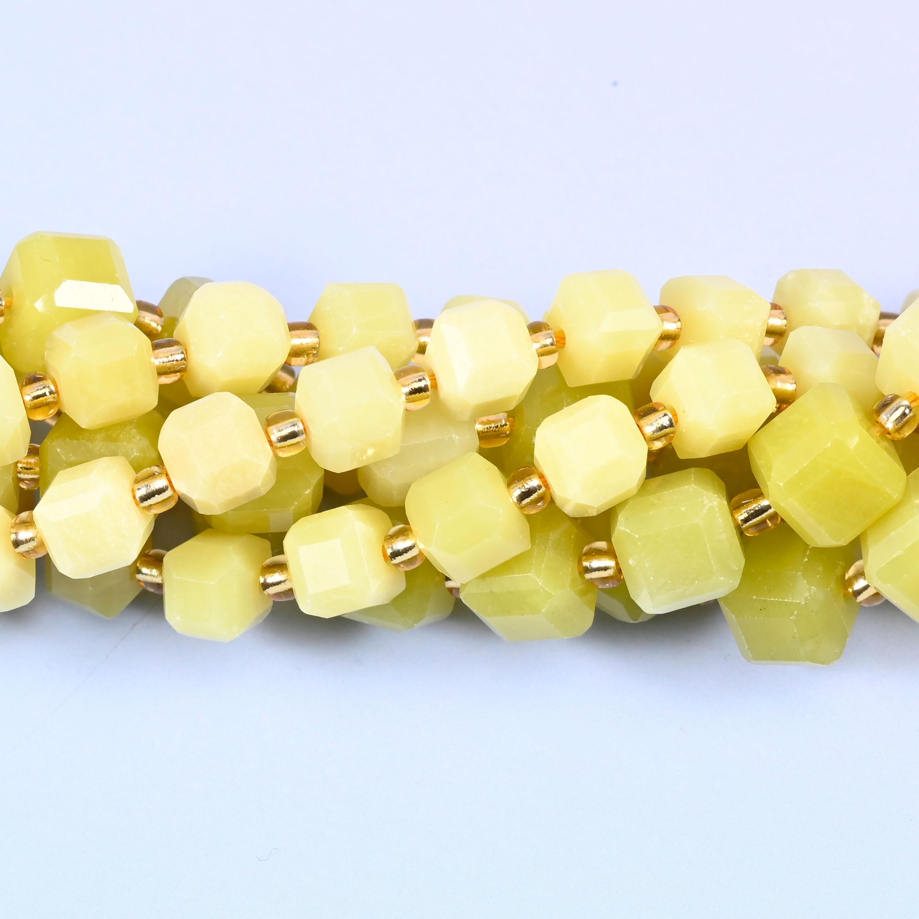 Lemon Jade Faceted Cube Beads, sold per 15 inch strand
