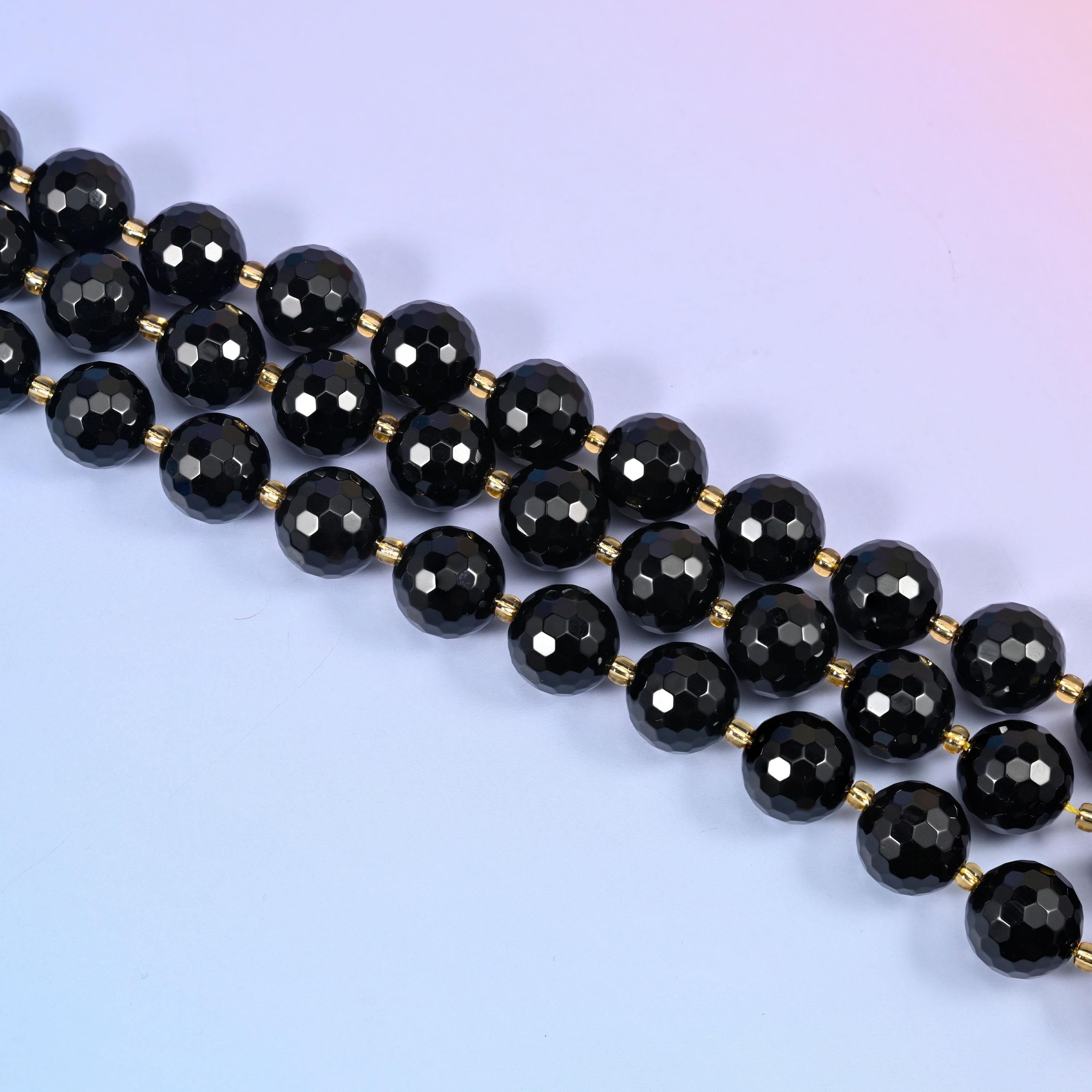 Black Onyx Faceted Round Beads 16mm, 15 inch strand