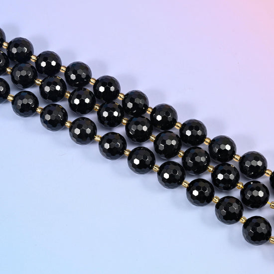 Black Onyx Faceted Round Beads 16mm, 15 inch strand
