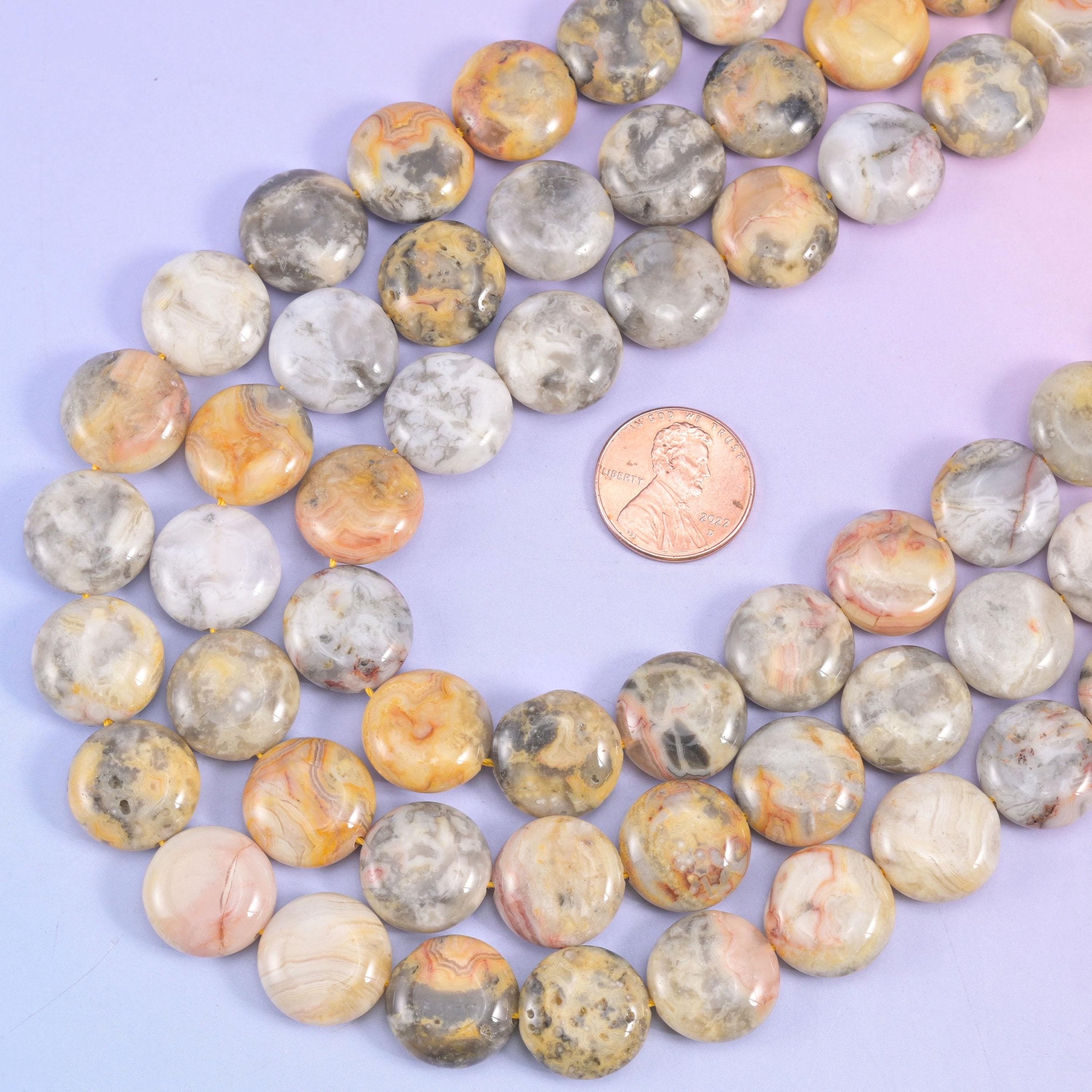 Crazy Agate smooth coin beads, 15 inch strand