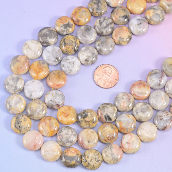 Crazy Agate smooth coin beads, 15 inch strand