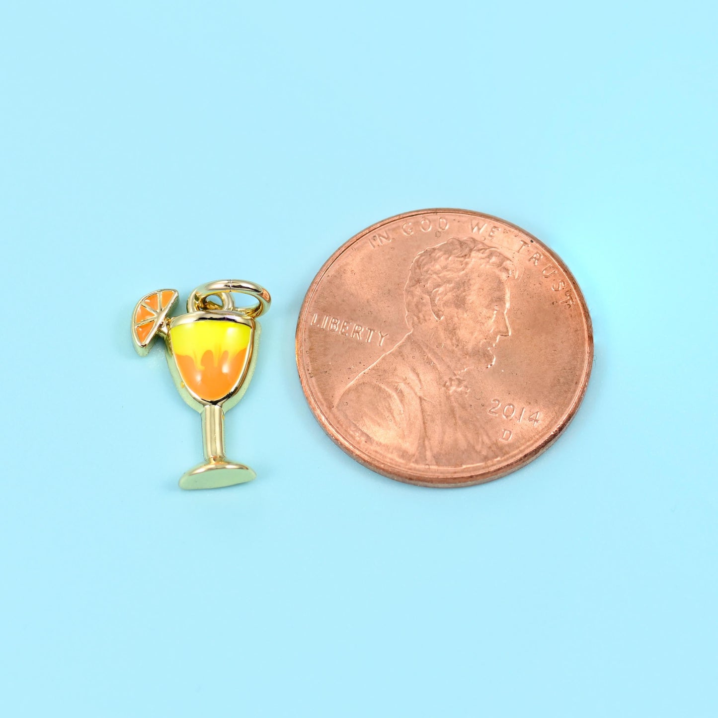 18K Gold Filled Enamel Cocktail Glass Charm 13.5x8.3mm in sunset orange and yellow enamel with 18K gold