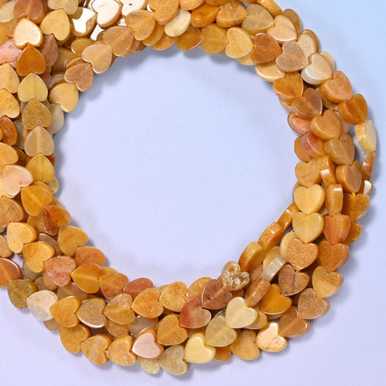 Gold Silk Jade Flat Heart Beads: Size 6mm, Jewelry Making, 15 Inch Strand