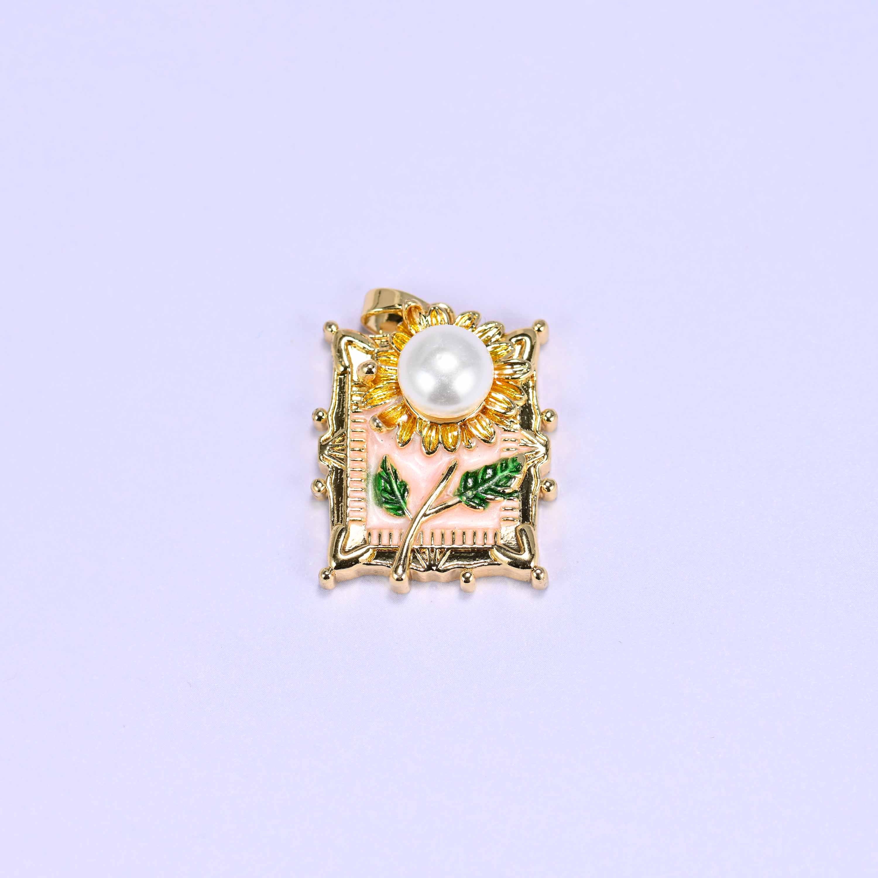 Enamel Rectangle Sunflower Charms: 18K Gold Filled Pendants, Jewelry Making Supply