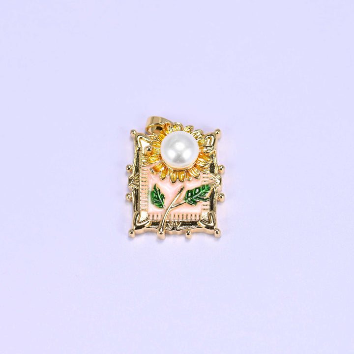 Enamel Rectangle Sunflower Charms: 18K Gold Filled Pendants, Jewelry Making Supply