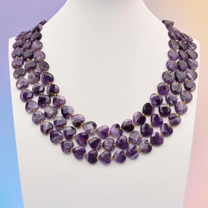 Amethyst beads, faceted puffed heart, 12mm