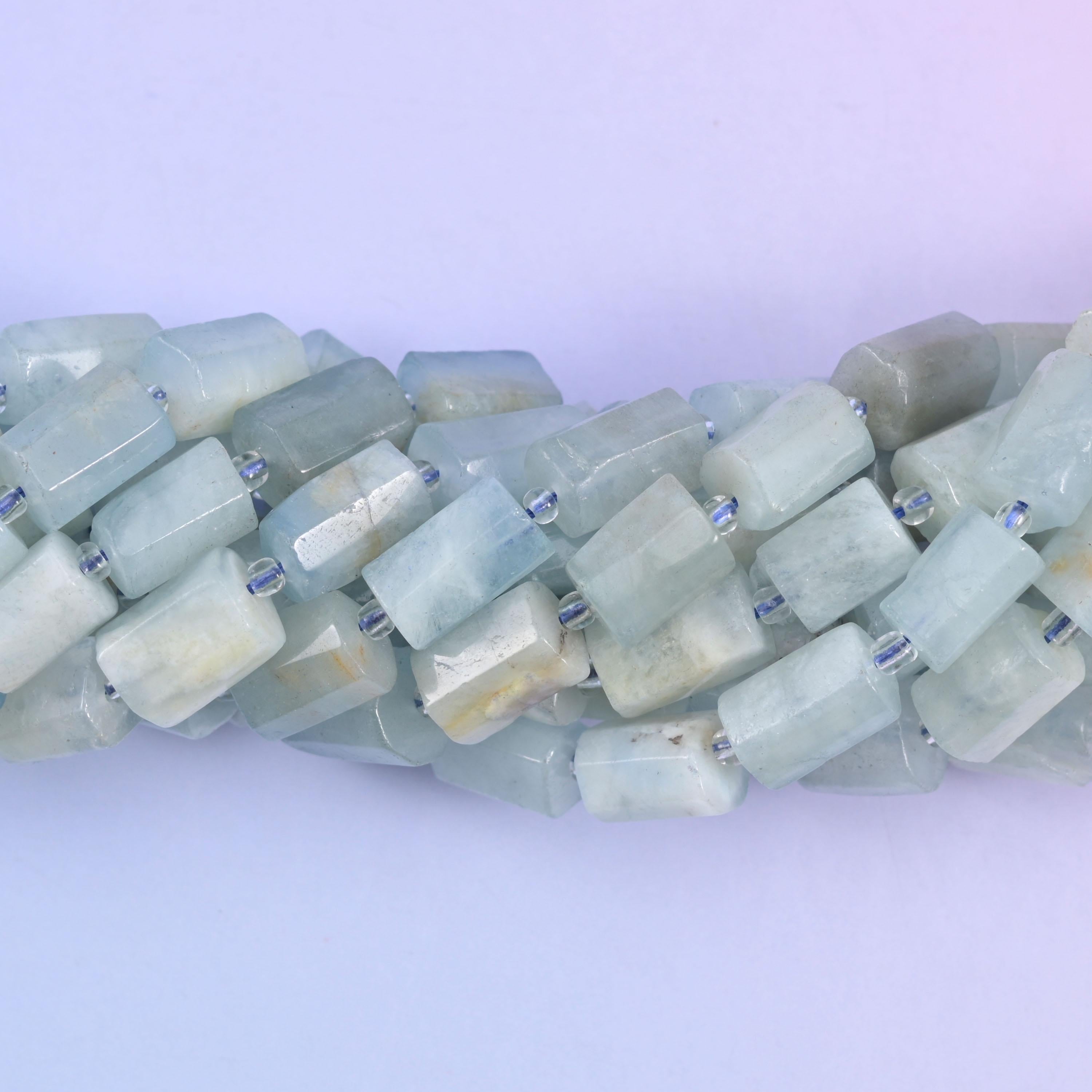 Faceted tube cut Aquamarine beads