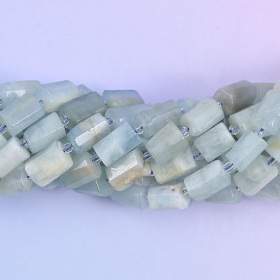 Faceted tube cut Aquamarine beads