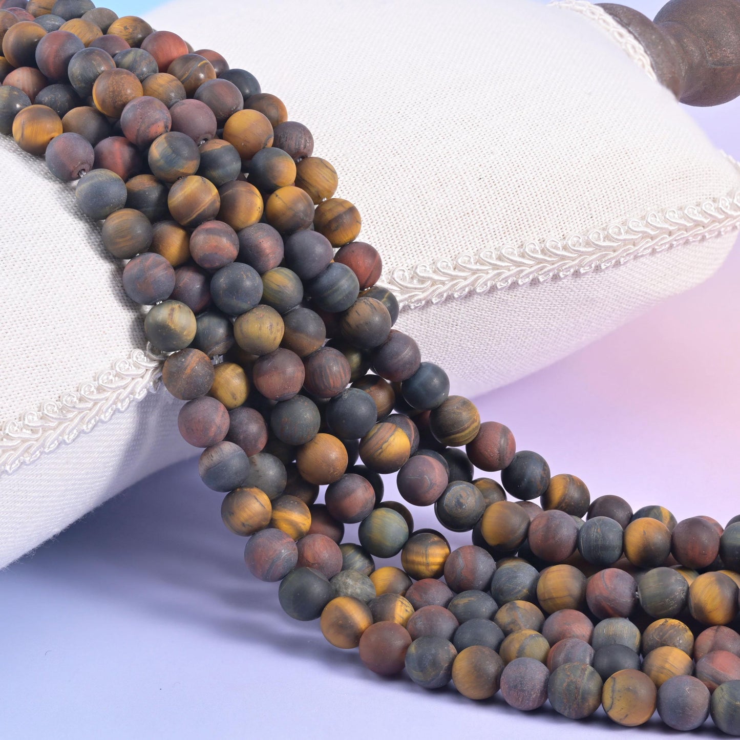 Tricolor Tiger Eye Matte Round Beads, honey gold, steel blue-grey and rust red rounds