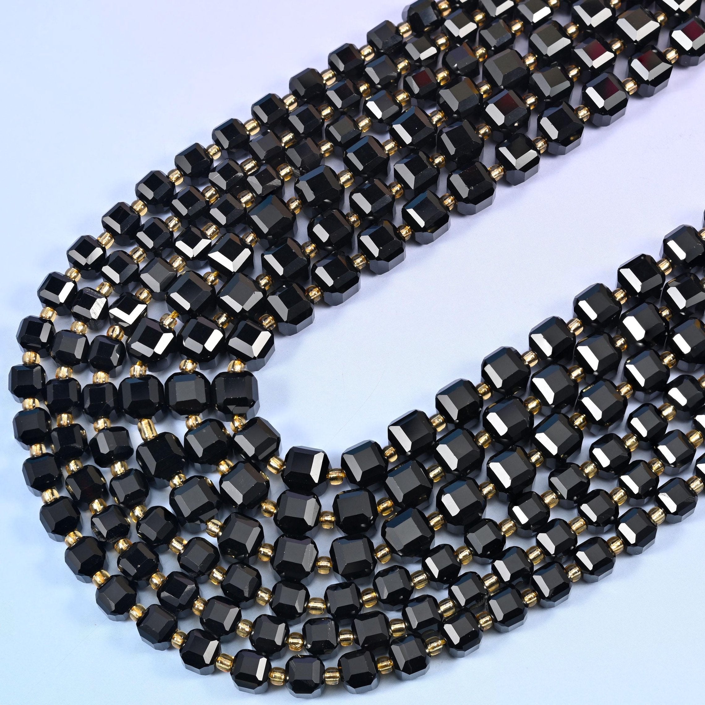 Black Onyx Faceted Cube Beads 6mm 8mm, 15 inch strand
