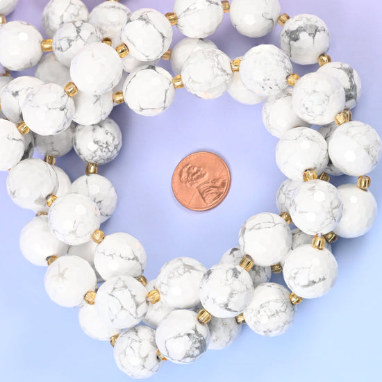 White Howlite Faceted Round Beads Size 16mm Jewelry Making 15 Inch Strand