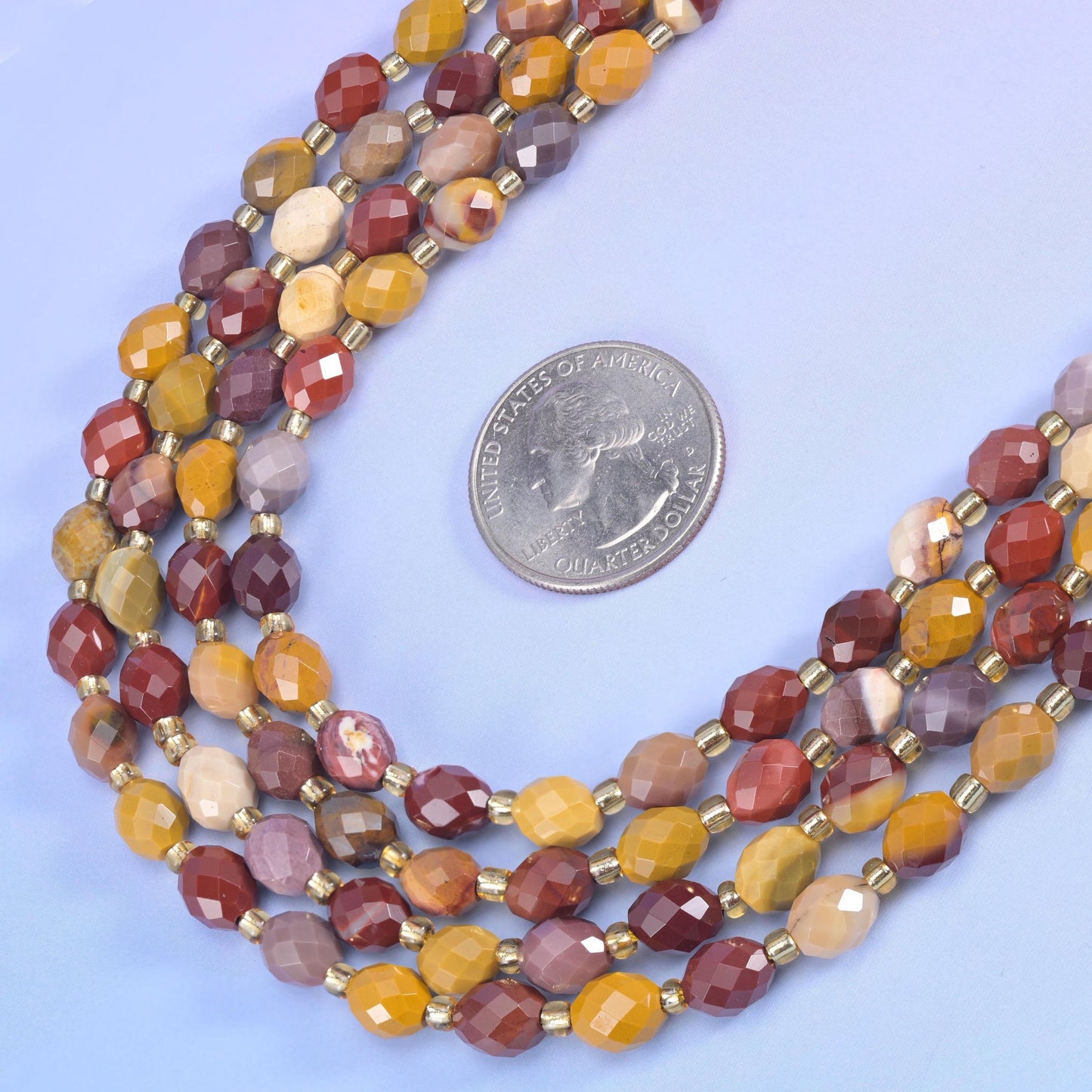 Mookaite Jasper Faceted Rice Barrel Beads in mustard yellow, deep maroon, dusty plum and cream