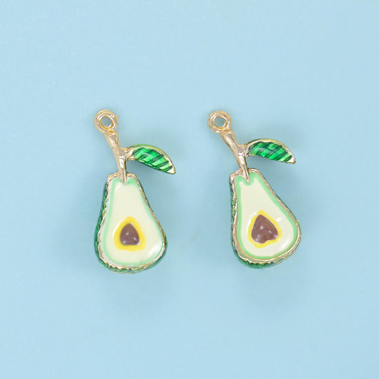 18K Gold Filled Enamel Avocado Charm 18x10mm, loop at the top for hanging