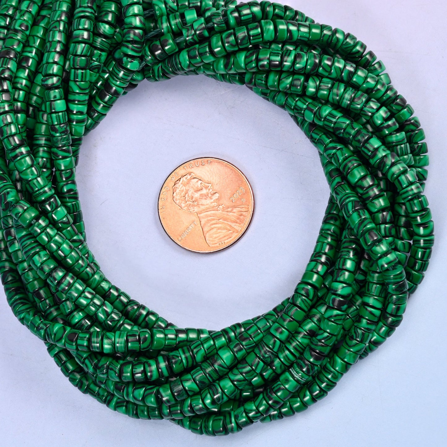 Malachite Smooth Heishi Disc Beads: Jewelry Making Supply, 15.5 Inch Strand