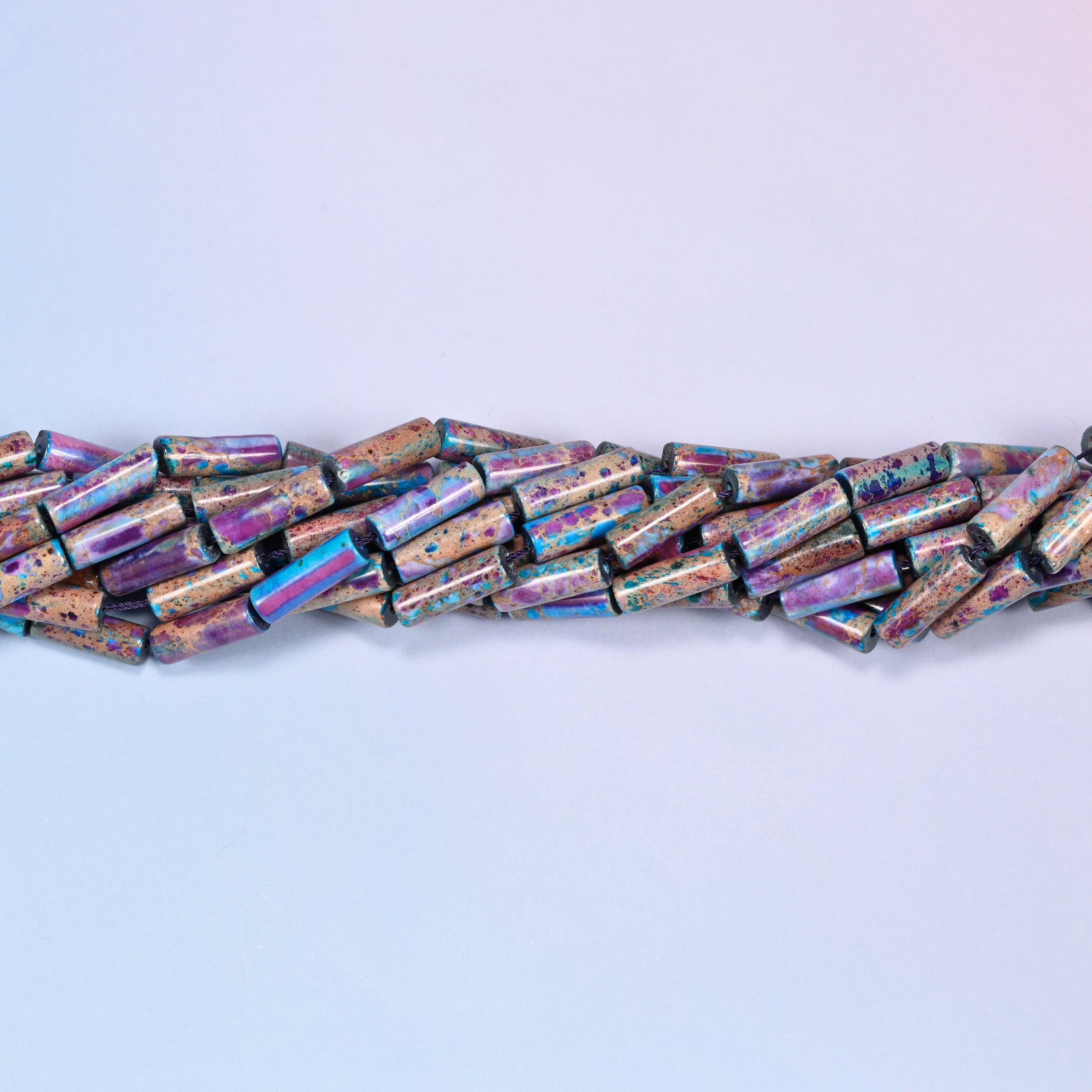 Sea Sediment Jasper Tube Beads, full strand of 28 beads.