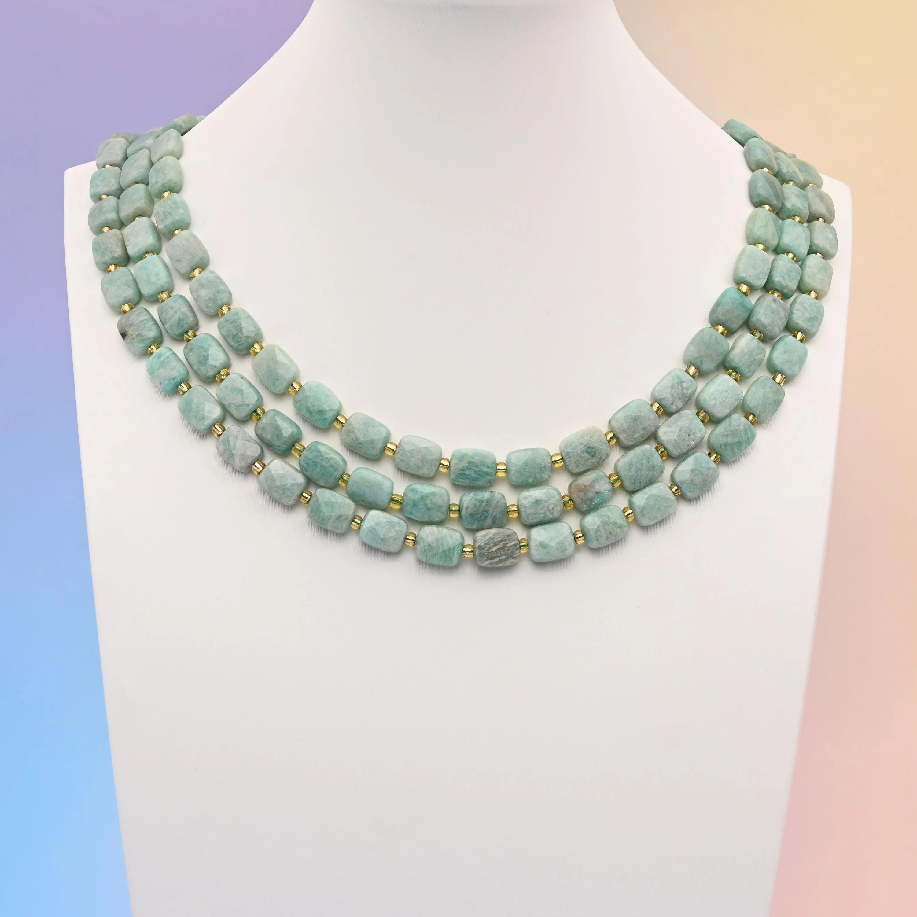 Amazonite beads, faceted rectangular shape, 10x8mm