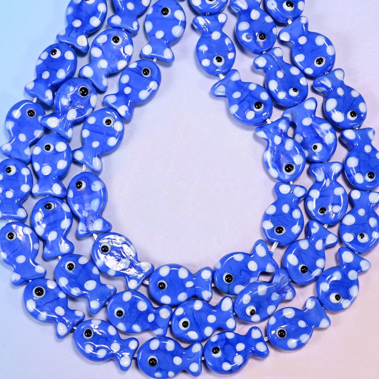 Blue White Dot Fish Glass Beads 19x12mm, hole approximately 1.2mm