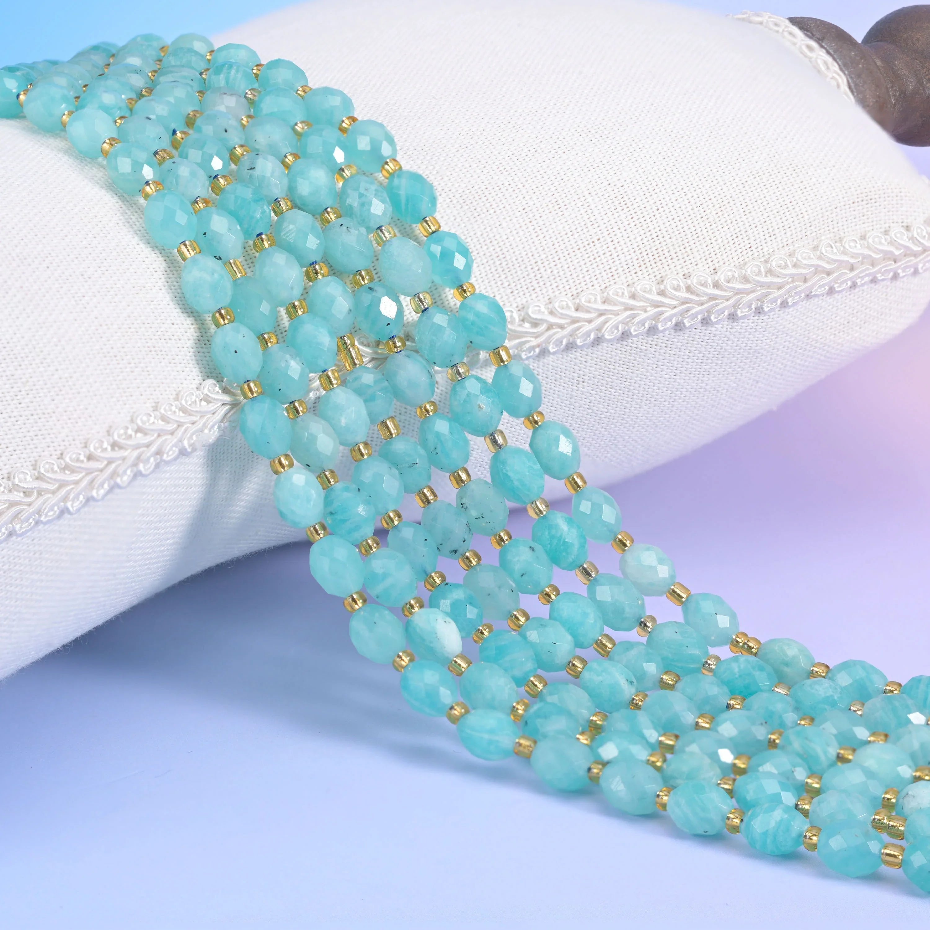 Blue Amazonite Faceted Rice Barrel Beads 6x8mm