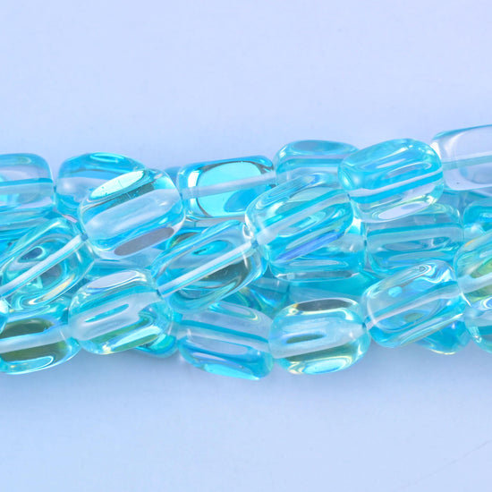 Rectangular cut light blue mystic aura glass beads