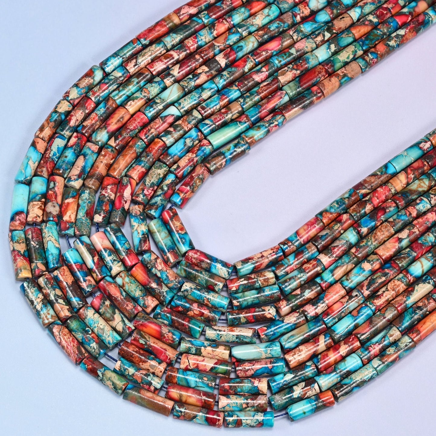 Sea Sediment Jasper Tube Beads, 15 inch strand, approximately 28 beads.