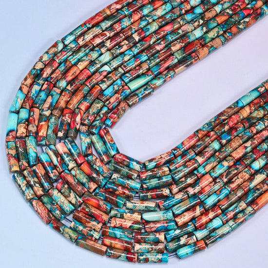Sea Sediment Jasper Tube Beads, 15 inch strand, approximately 28 beads.
