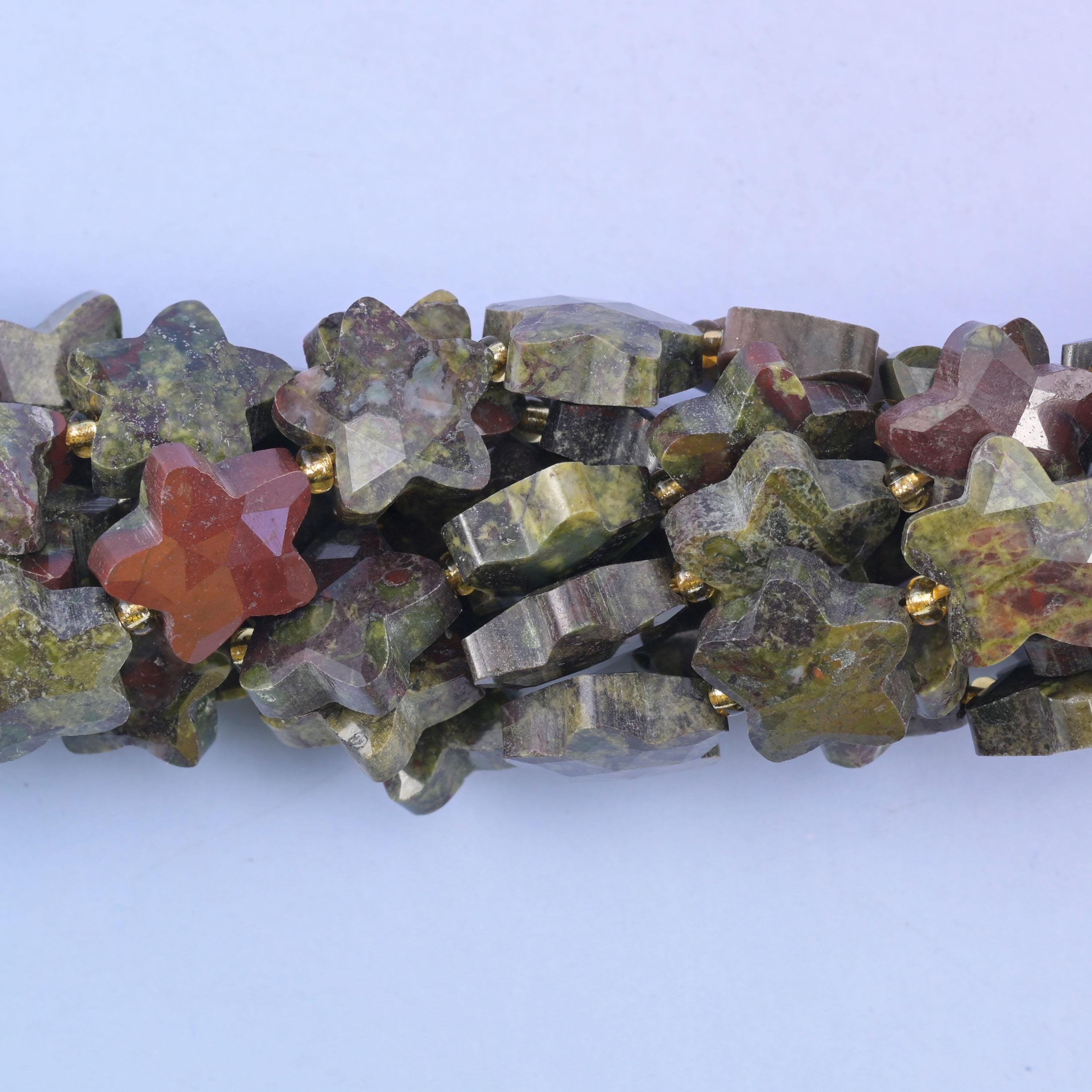 Faceted star cut dragon bloodstone beads