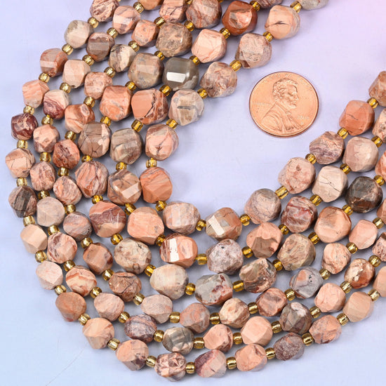 Faceted spiral twist cut Red Howlite beads