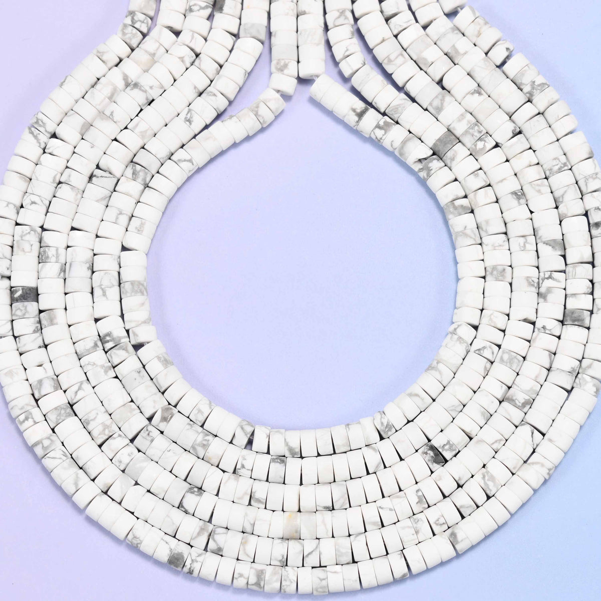 Matte white howlite heishi disc beads, hole 1.0mm