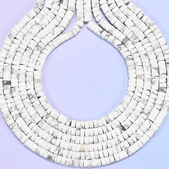 Matte white howlite heishi disc beads, hole 1.0mm