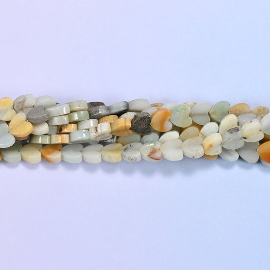 Multicolor Amazonite Flat Heart Beads, small flat hearts running through pale aqua-mint, cream, sandy ochre and soft grey