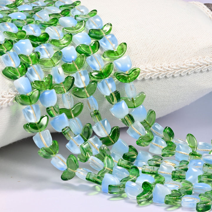 Light Blue Tulip Flower Glass Beads