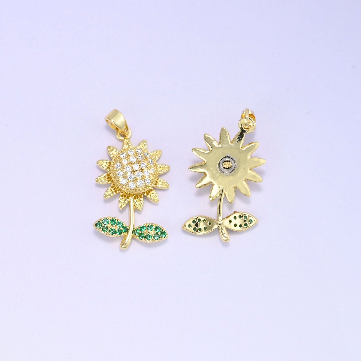 18K Gold Plated Brass Sunflower Charm Pendant