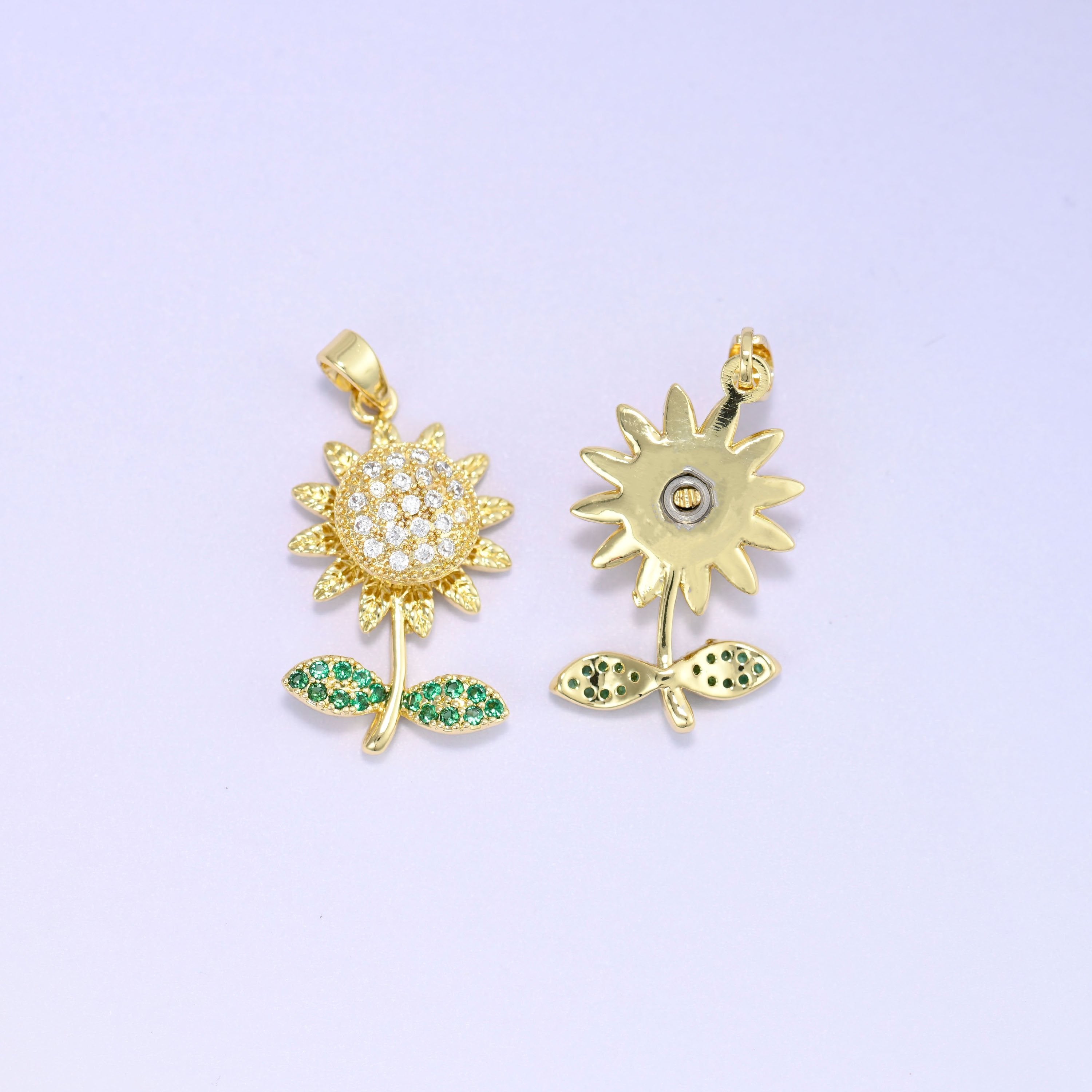 18K Gold Plated Brass Sunflower Charm Pendant