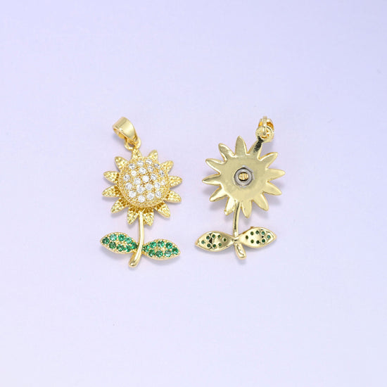18K Gold Plated Brass Sunflower Charm Pendant
