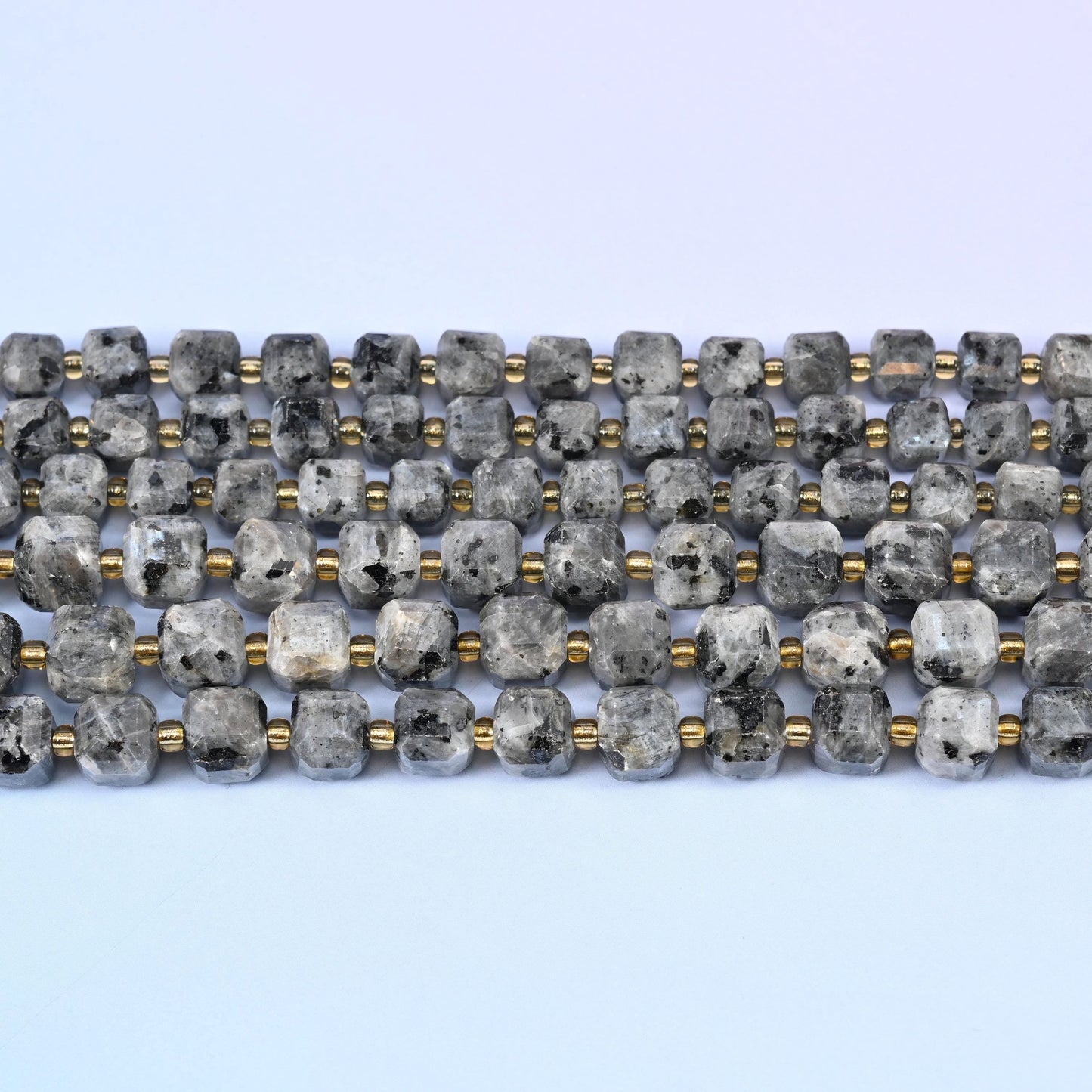 Black Labradorite Faceted Cube Beads 6mm 8mm in smoky grey with white and charcoal streaking