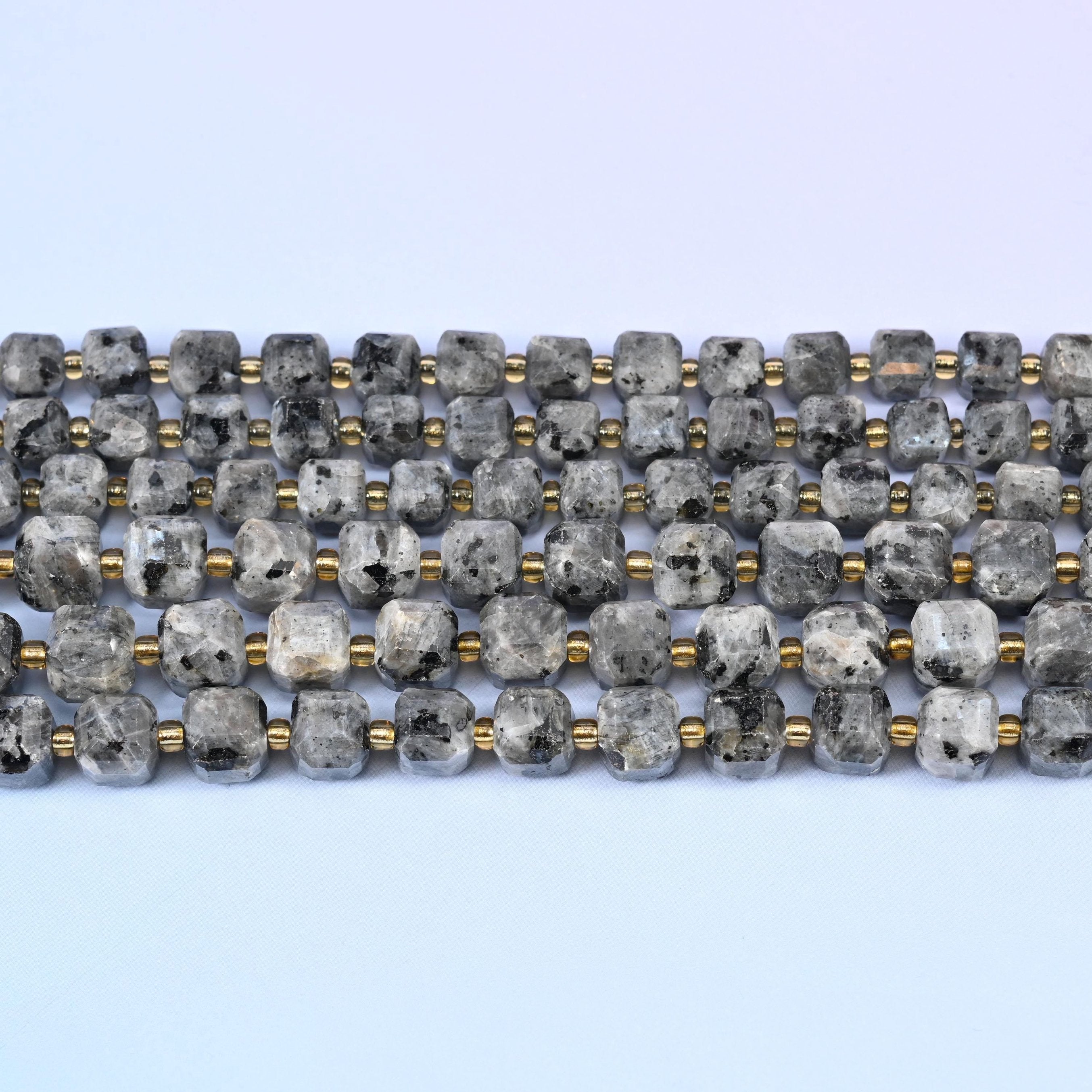 Black Labradorite Faceted Cube Beads 6mm 8mm in smoky grey with white and charcoal streaking