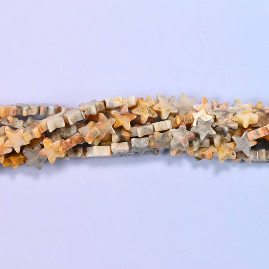 Crazy Agate Flat Star Beads: Size 6mm, Jewelry Making, 15 Inch Strand